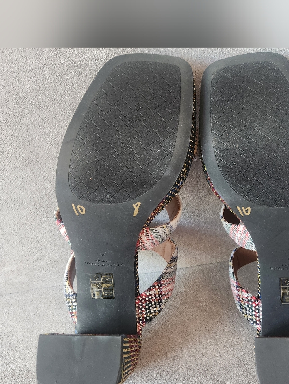 Kurt Geiger Heeled Mules 10 Plaid Mayfair Buckle Chunky Platform Sandal New $245 - Picture 16 of 16